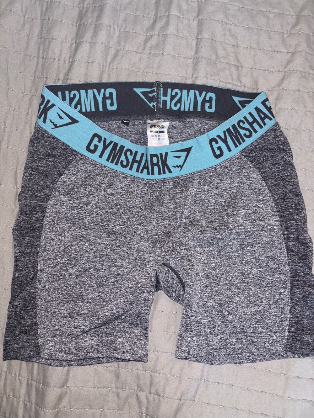 Gymshark Gray Seamless Shorts with Teal Logo Waistband
